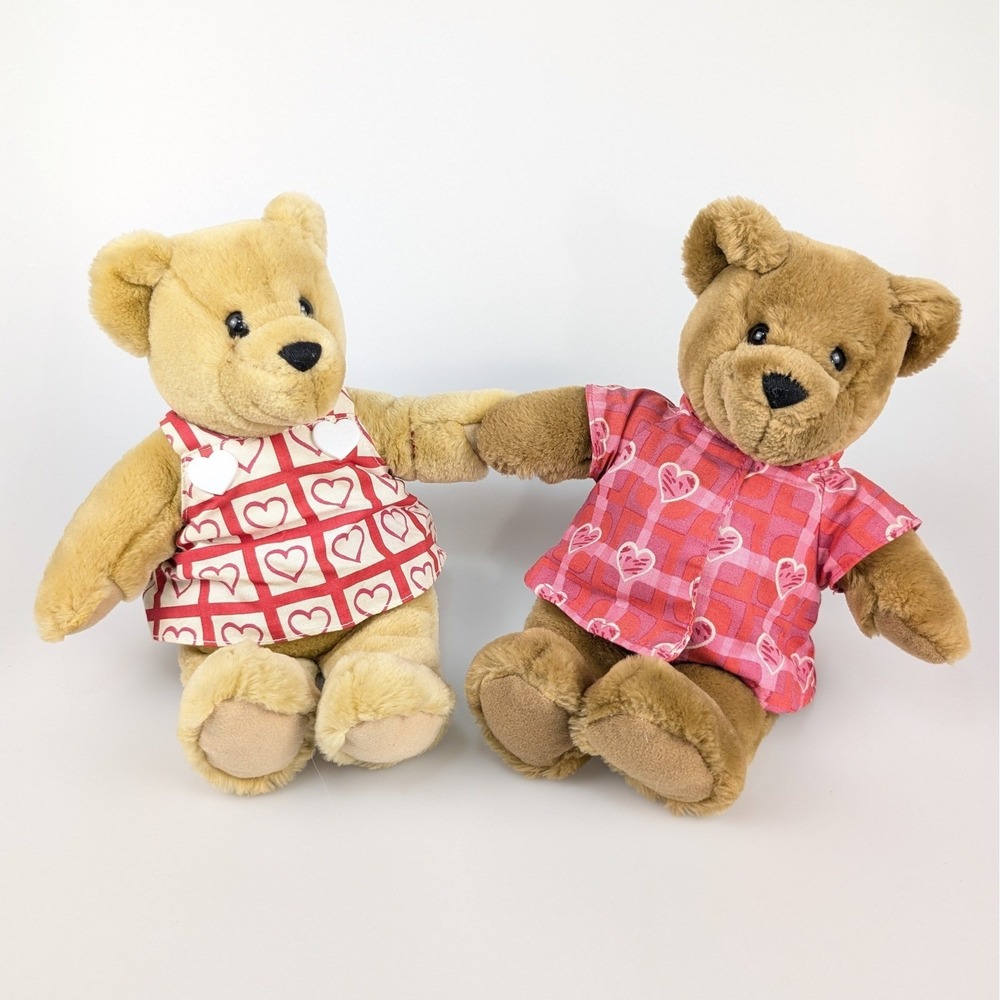 Vtg Y2K Hallmark Kiss Kiss Teddy Bears Valentine's Day Plush Stuffed Pink Hearts